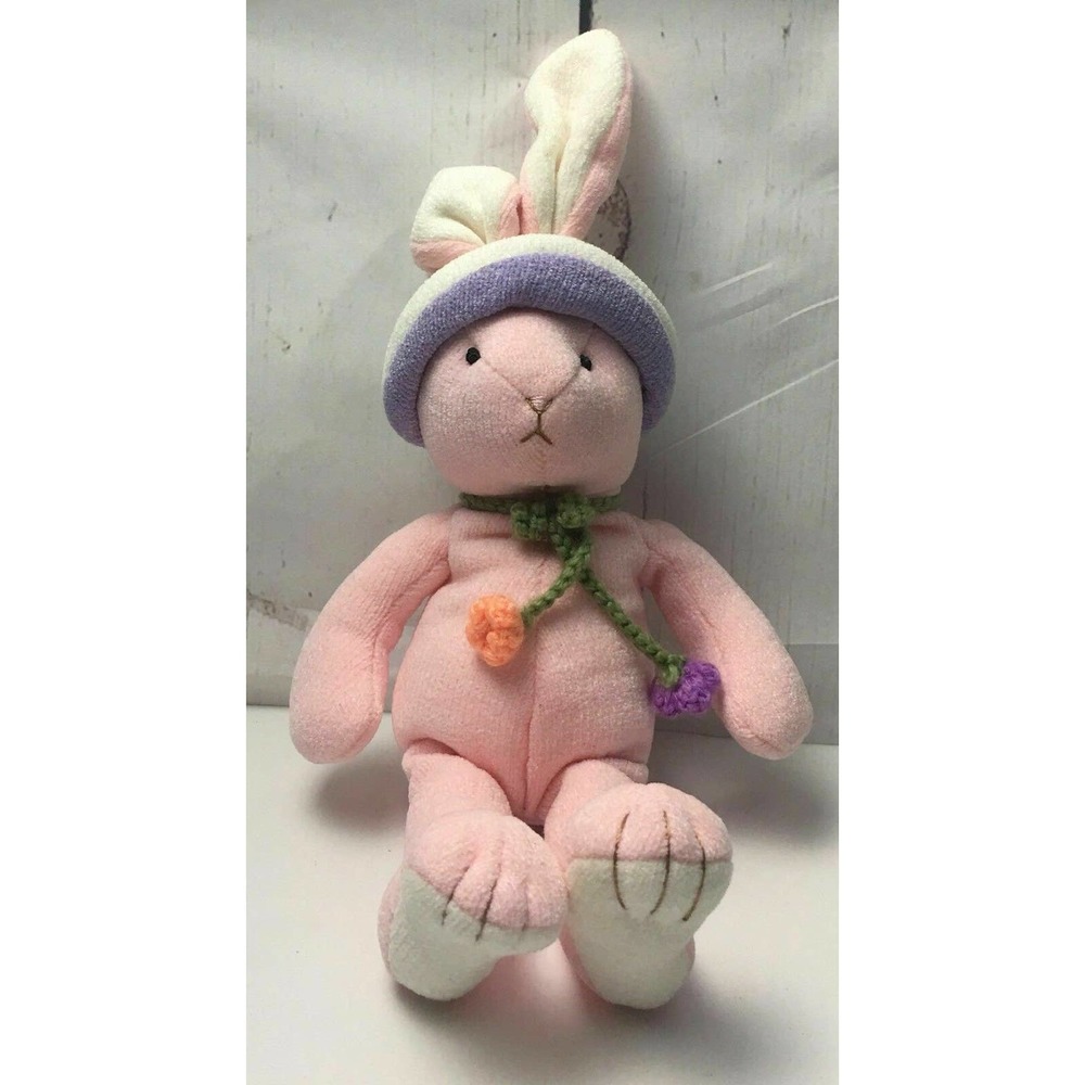 Mary Meyer Pink White & Purple Plush Fabric Bunny Rabbit with Hat 14"